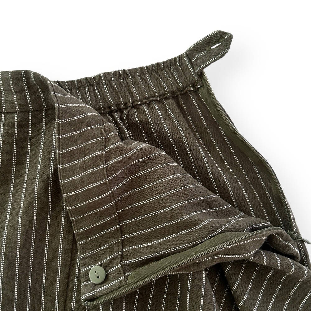 J. Jill Women S Moss Green Asymmetric Drape Front Pinstripe Linen Midi Skirt NWT - Picture 6 of 12
